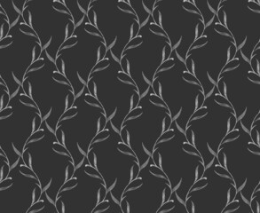 seamless floral pattern with intertwining branches in dark gray tones