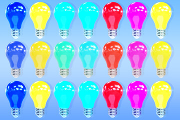 3d rendering light bulb on a blue background for business innovation and inspiration. colorful light bulb