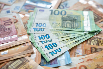 Colorful different euro banknotes as background