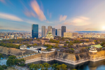 Naklejka premium Osaka city skyline in Japan cityscape