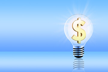 In a glowing light bulb, there is a symbol of the US money sign, Innovative and creative ideas simple concept of light bulb business, 3d rendering 