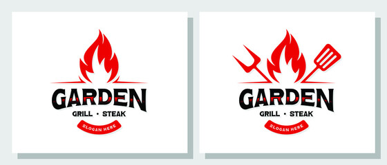 Fototapeta na wymiar Vintage Garden Grill Barbecue Logo Design