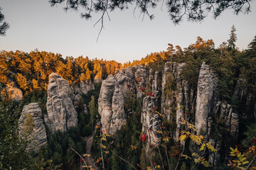 Fantastic autumn view of Prachovské skály, Český ráj (Prachov Sandstones, Bohemian paradise)....