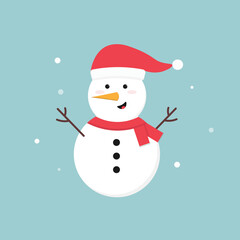 Cute cartoon snowman in a Christmas hat