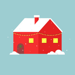 Cute cartoon winter house with a decoration