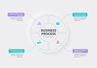 Modern concept for business process visualization with four steps and place for your description. Easy to use for your website or presentation.