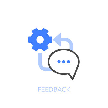 Feedback symbol with a system cogwheel and a speech balloon. Easy to use for your website or presentation.