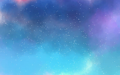 abstract blue sky with stars and colorful clouds watercolor background. Night sky with stars Watercolor vector background. Space, stars, constellation, nebula