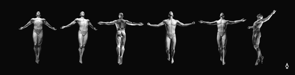 Jumping man.  3D human body model. 3D vector illustration.