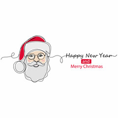Continuous one line drawing of old Santa Claus Merry Christmas Happy New Year concept in silhouette on a white background. Linear stylized.