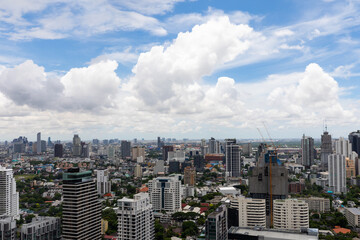 BANGKOK,THAILAND-SEPTEMBER 22, 2021 : The cityscape view at Sukumvit road area which is the main business and shopping area at Ekkamai view point on SEPTEMBER 22, 2021 in Bangkok,Thailand
