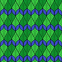 Fototapeta na wymiar Seamless pattern texture with fern kind of ornaments and blue flowers. 