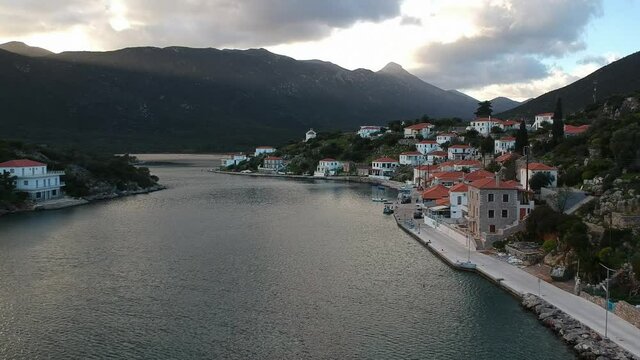 Beautiful aerial view at Ierakas, a picturesque fishing village in Laconia, Greece. The village is also known as the Greek natural Fjord due to the geomorphology of the place. Peloponnese, Greece