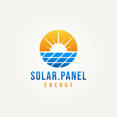 solar panel energy simple minimalist logo, sun light with solar panel tech logo symbol vector illustration design