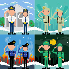 indonesian law enforcment in various uniform bundle