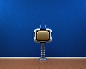 Old fashion sci-fi tv in empty room 3d illustration