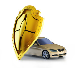 3d illustration of a car protected by the shield.
