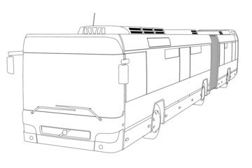 Outline of a long bus from black lines isolated on a white background. Perspective view. Vector illustration © German Ovchinnikov