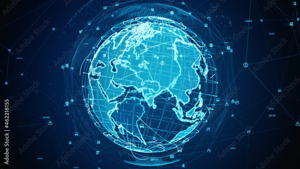 Fototapete Technology Network Data Connection, Digital Data Network and Cyber Security, Modern Futuristic Business Global Network Abstract Background Concept, 4K