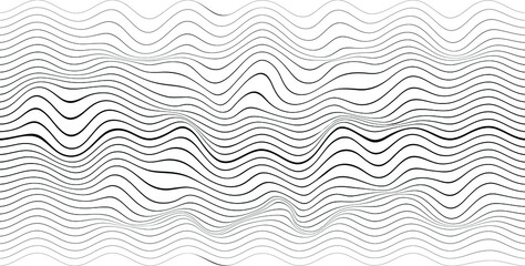 Abstract flow lines background . Fluid wavy shape .Striped linear pattern . Music sound wave . Vector illustration