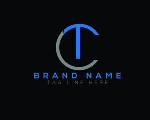 Letter  TC minimal logo,  blue  thin line emblem, vector design