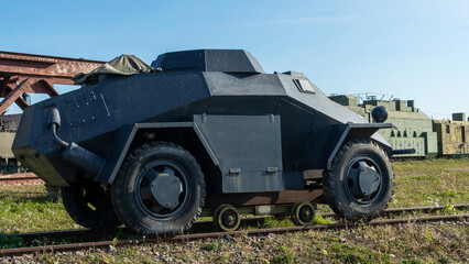 Fototapeta premium A period WW2 German armoured scout or command car. The car can drive on rails. Historical concept.