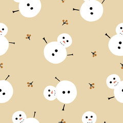 Seamless Pattern in New Year Style.Snowmen on Neutral Background. Vector Illustration
