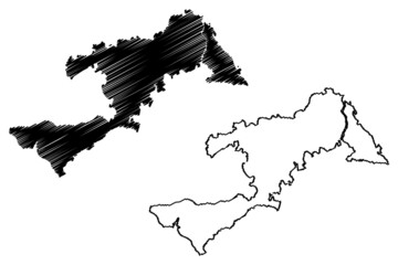 Khordha district (Odisha State, Republic of India) map vector illustration, scribble sketch Khordha map