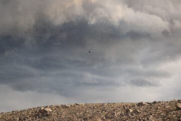 Spectacular helicopter tour over the lava fields and Fagradalsfjall volcano crater, Iceland.