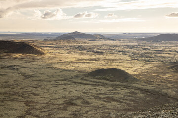 Fototapeta na wymiar Icelandic panorama view from Fagradalsfjall volcano.