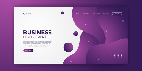 Landing page template for business with purple wave abstract background. Minimal background for for website designs. Creative corporate landing page block vector illustration template.