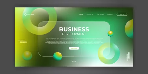 Fotobehang Creative landing page website web design business project development. 3D colorful abstract geometric banner layout mock up. Corporate landing page block vector illustration template. © SyahCreation