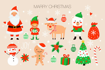 collection of Christmas characters and elements for design