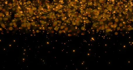 Wall murals Light and shadow Image of multiple glowing gold spots of light moving in hypnotic motion on black background