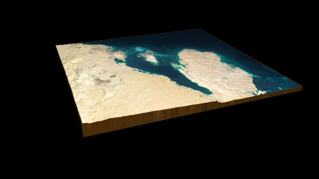 Qatar and Bahrain terrain map 3D render 360 degrees loop animation