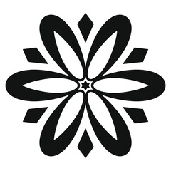 flower, black outline isolated on white background, radial design element, flat illustration, icon