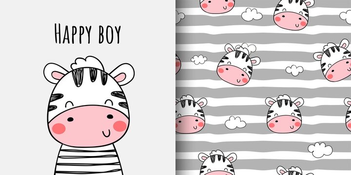 Draw print pattern cute zebra for fabric textiles kids