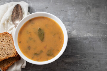 vegetable soup with spinach in the bowl