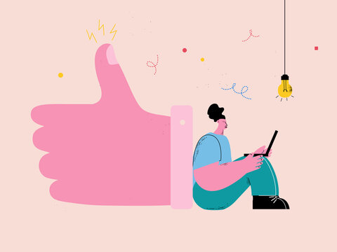 Social media influencer concept, attracting social media followers and users flat vector illustration