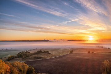 Fototapeta na wymiar Sunrise view at a beautiful rural landscape