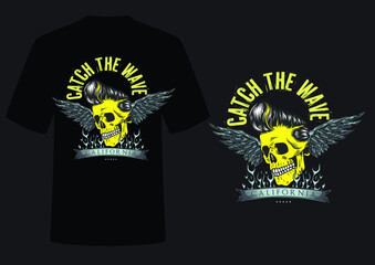 Halloween, Motorcycle skull, vintage typography and layout, skull in biker helmet and goggles with eagle wings isolated vector illustration T-shirt design 