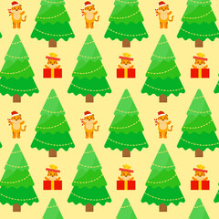 This is a seamless pattern Christmas tree on a light background. Wrapping paper.