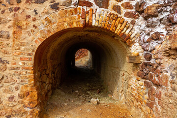 Tunnel in old mining facilities of Peña del Hierro near the source of the Río Tinto in Huelva