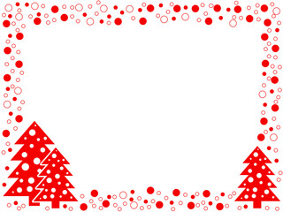 Christmas frame with red Christmas trees and snow on a white background