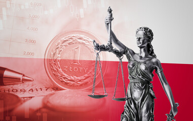 Law and justice, Polish flag, PLN currency concept