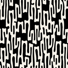 Vector seamless pattern. Abstract striped texture with bold monochrome waves. Creative background with zigzag blots. Decorative design with distortion effect.