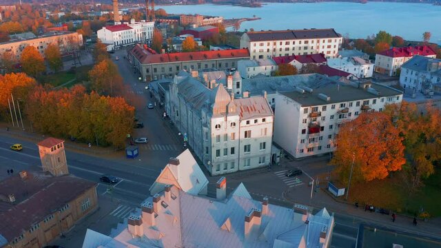 Sortavala town in Russia. Aerial view of the town of Sortavala during sunny autumn day