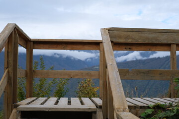 wooden bridge over the mountains