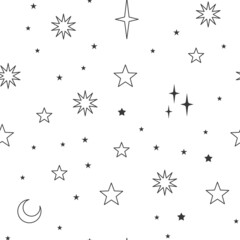 Stars seamless pattern with sun, moon. Mystical esoteric background for astrology design. Cosmos and space texture background.