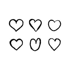 Hand drawn hearts. Set of heart grungy heart illustrations. Valentine's day love symbol design. Sketchy shape.